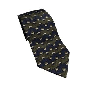 Vintage Chereskin Navy Olive Beige Geometric 100% Silk Men's Tie Classic Width